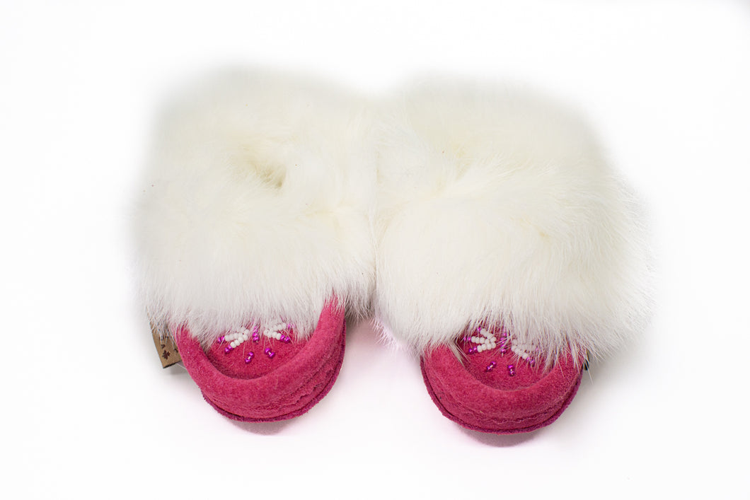 Laurentian Chief | Rabbit Fur Moccasins Pink