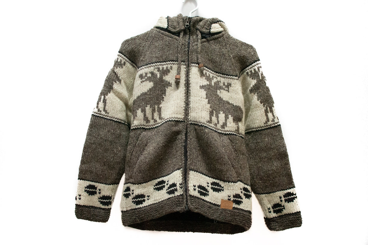 Hand-Knitted Moose Sweater with Hood